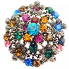 B546  Antique Round Brooch With Multicolor Round Black and Silver Round Antique Brooch Flower