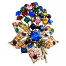 B545  Flower Bouquet Brooch Alloy Metal With Spring MultiColor Crystals Brooch