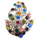 B543  Leaf Bouquet Brooch Alloy Metal With Spring MultiColor Crystals Brooch