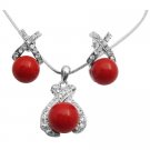 BRD151  Best Deals On Shell Pearls Pendant Earrings Set Beautifuly Red Color