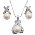 BRD149  Shell Pearls Pendant Necklace & Earrings Set Perfect Wedding Jewelry