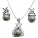 BRD148  Lavender Pearls Oyster Pearls Pendant Necklace Earrings Set