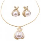 BRD161  Gold Jewelry With White Pearls Pendant Necklace Earrings Set