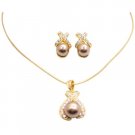 BRD160  Bronze Pearls Pendant Necklace Set Gold Plated Jewelry Set