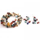 TB089  Mixed Genuine Gemstone Nugget Wrap Bracelet With Nickle Free Earrings Set