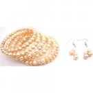 TB087  Bridemaids Peach Jewlery Freshwater Pearls Wrap Bracelet & Earrings Set