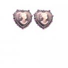 ERC670  Choose Quality Cameo Jewelry Heart Shaped Cameo Earrings W/ Amethyst Crystals