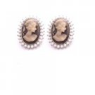 ERC671  Dainty Delicate Very Traditional Cameo Earrings Decorated W/ Pearls
