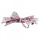 HA596  Quinceanera Hair Pieces Gorgeous Pink Crystals Bow Barrette