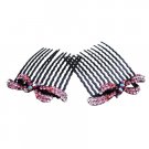 HA590  Pink Crystals Studded Designer Hair Comb Wedding Bride MaidsProm