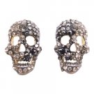 HH262  Skull Head With Black Diamond Crystals Earrings