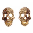 HH264  Skull Head Earrings w/ Golden Shadow & Smoked Topaz Crystals Earrings