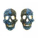 HH263  Scary Skull Earrings Sapphire Blue Crystals Earrings