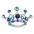 HH268  Vintage Crown Brooch Crystals Lite & Dark Blue Crown Brooch