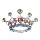 HH265  Multicolored Crystals Crown Brooch