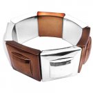 UBR235  Chunky Sequare Beads In Brown & Silver Bead Stretchable Bracelet