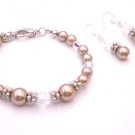 TB030  Handcrafted Customize Wedding Jewelry Champagne Pearls Clear Crystals