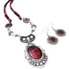 NS994  Enamel Ruby Painted Ethnic Artform Pendant & Earrings Set