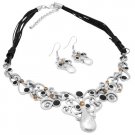 NS002  Jewelry Artistically Designed Silver Metal Work Jet & Colorado Rhinestones