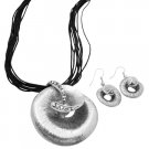 NS998  Stylish Traditional Silver Pendant With Black Diamond Crystals Ethnic Set