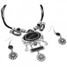 NS999  Tribal Jewelry Silver Stylish Black Enamel With Flower Silver Dangling