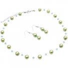 NS005 Bridal Beautiful Affordable Jewelry Green Pearls With Swarovski Erinite Crystals