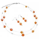 NS980  Double Stranded Glass Beads Chinese Crystals Fall Color Orange Necklace & Earrings Set