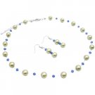 NS004 Necklace Wedding Jewelry Lime Green Pearls With Sapphire Crystals Set