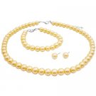 NS981  Yellow Pearls Bridemaids Jewelry Set Necklace Earrings & Bracelet Set