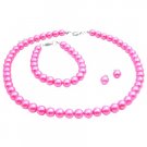 NS982  Hot Pink Pearls Jewelry Set Wedding Color Necklace Earrings & Bracelet Set