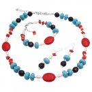 NS351  Multi Colored Semi Precious Stone Beads w/ Pearls & Bali Silver Set