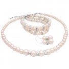 NS007  Elegant Pearls Wedding Jewelry Ivory Pearls Bridal Jewelry With 3 Stranded Bracelet