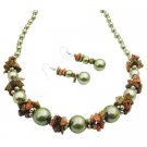 NS990  Magnificent Necklace Olive Pearls Olive Nugget Necklace Set