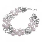 TB700  Soothing White Pearls Striking w/ Cubic Zircon Gorgeous Sleek Bracelet