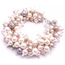 TB091  Linked Swarovski Cluster Mauve Ivory Champagne Rosaline Pearl Bracelet