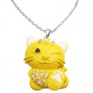 HH261  Enamel Painted Cute Yellow Cat Pendant Very Mischievous w/ White Claw