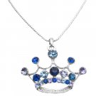 HH267  Crown Pendant Necklace Lite & Dark Blue Crown Designed Necklace
