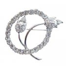 B020  Vintage Tulip w/ Simulated Diamond In Circle Pin Brooch Beautiful