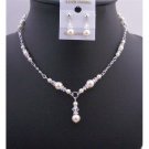 BRD675  Custom Bridal Jewelry Ivory Pearls AB Crystals Drop Down Necklace Set