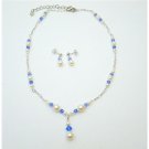 BRD788  Handmade Jewelry Genuine Swarovski White Pearls Sapphire Crystals Set