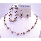 BRD905 Bronze Pearls w/Smoked Topaz Swarovski Crystals Complete Set Necklace Earrings Bracelet