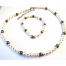 BRD450  Flower Girl Swarovski Pearls Jewelry Ivory & Brown Swarovski Pearls Necklace & Bracelet