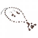 BRD630  Bridemaides Brown Pearls Smoked Crystals Custom Bridal Jewelry Set w/ Drop Tassel