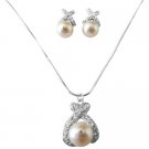 BRD972 Genuine Swarovski Ivory Pearls 10mm Pendant Earrings Jewelry Set