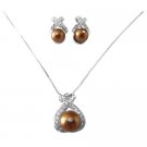 BRD820  Copper Pearls Stud Earrings Pendant Swarovski Pearls Jewelry Set