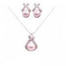 BRD821  Rose Pink Pearls Swarovski Pearls Jewelry Set Pendant and Earrings Set