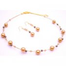 BRD086  New Year Eve Party Necklace Gold Brown Pearls Lite Colorado Crystals