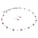 BRD056 Platinum Champagne Pearls Golden Shadow Crystals Necklace Jewelry Set