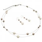 BRD159  Illusion Bridesmaid Bronze Cream Pearls & Smoked Topaz Crystals Set