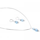 BRD164  Sparkling Aquamarine Clear Crystals Drop Down Pendant Earrings Set